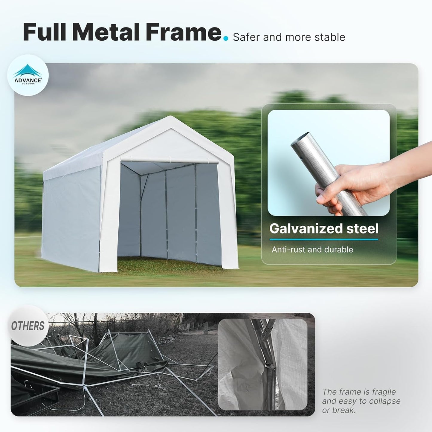 12X20 Ft Extra Large Heavy Duty Carport with Sidewalls and Doors, Adjustable Height from 9.5 Ft to 11 Ft, Car Canopy Garage Party Tent Boat Shelter with 8 Reinforced Poles and 4 Sandbags, White