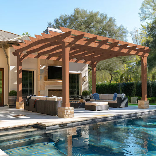 14X12 Pergola 14-Ft W X 11-Ft 2-In L X 7-Ft 6-1/2-In H Brown Wood Freestanding Pergola