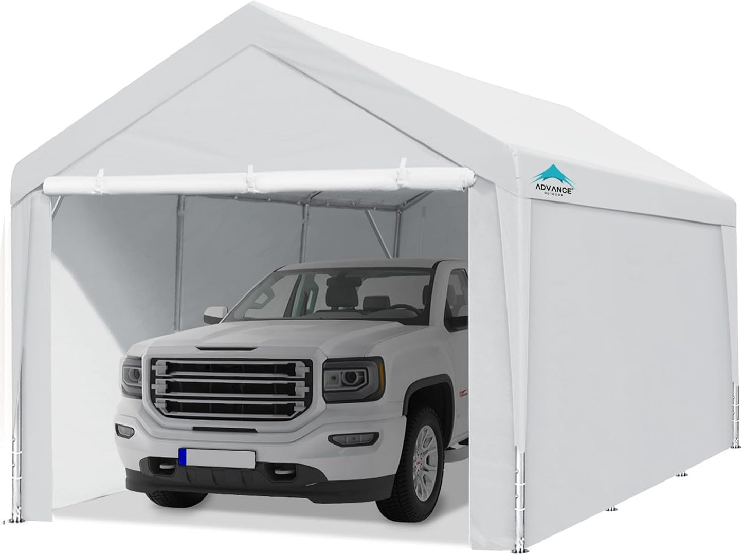 12X20 Ft Extra Large Heavy Duty Carport with Sidewalls and Doors, Adjustable Height from 9.5 Ft to 11 Ft, Car Canopy Garage Party Tent Boat Shelter with 8 Reinforced Poles and 4 Sandbags, White