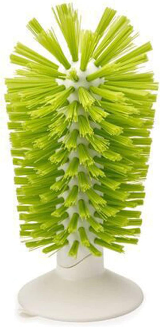 Brush-Up Glass Brush with Suction Cup Upright Stays in Sink Bristle Scrub Kitchen Bottle Cleaning Washing (Green)