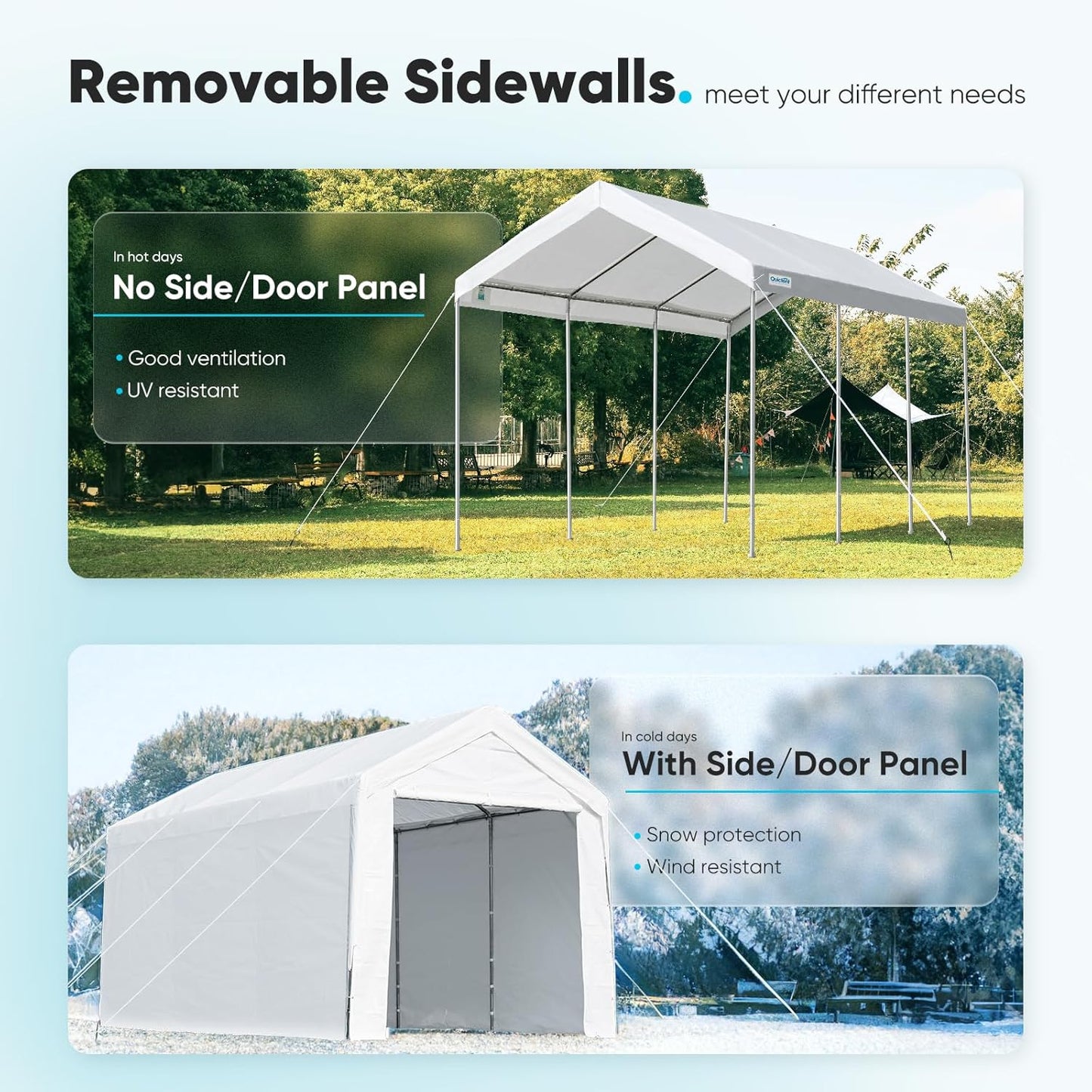 12X20 Ft Extra Large Heavy Duty Carport with Sidewalls and Doors, Adjustable Height from 9.5 Ft to 11 Ft, Car Canopy Garage Party Tent Boat Shelter with 8 Reinforced Poles and 4 Sandbags, White